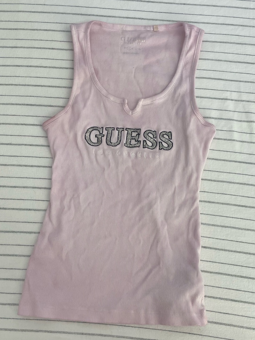GUESS Light Pink Ribbed Logo Tank Top